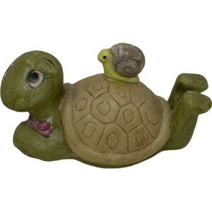 Vintage Ceramic Turtle Figurine Baby Turtle Riding On Back Laying Down Comfy